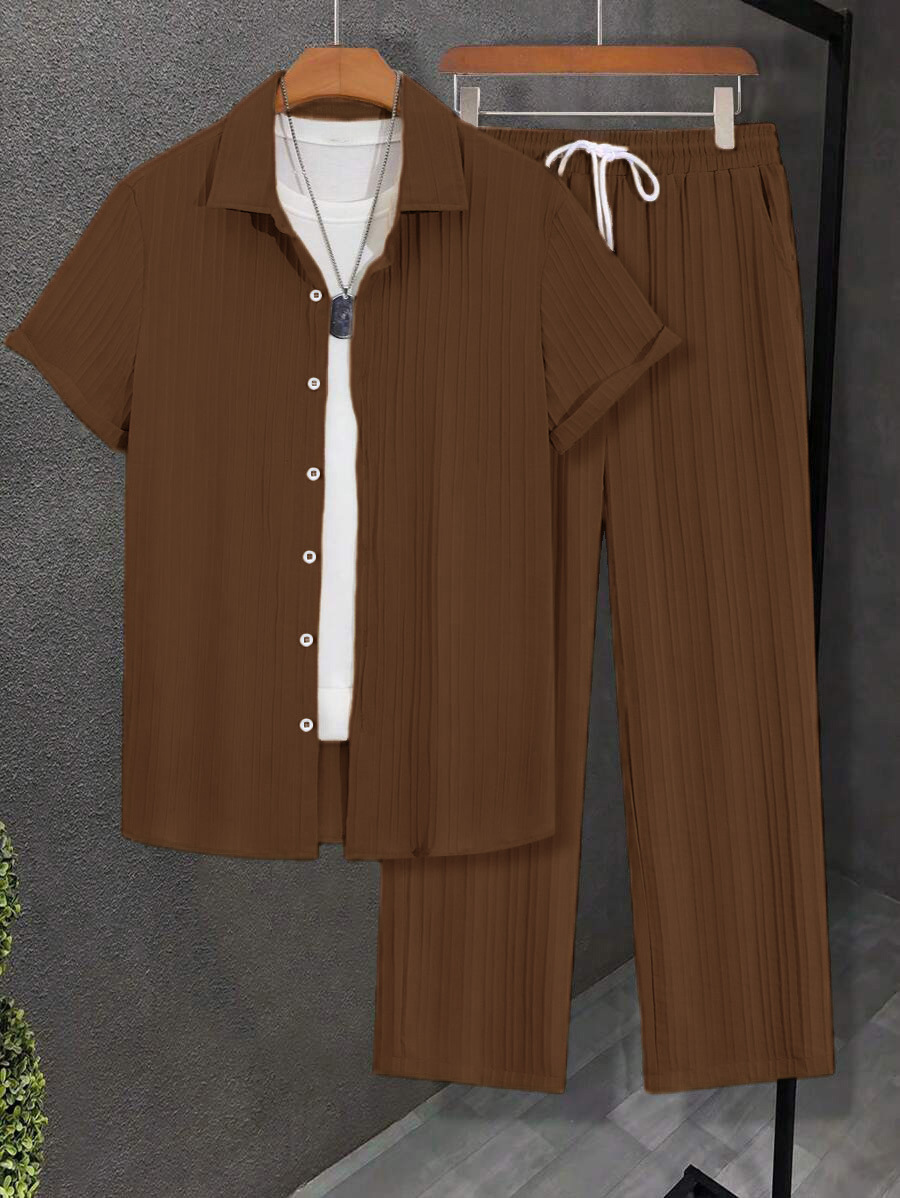 Nuevo nuevo transfronterizo Europa y América Amazon hombre Hawaii negocios casual suelto manga corta camisa larga set
