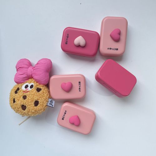 Red love storage box ins style contact lens box small and portable double companion box contact lens box BH225