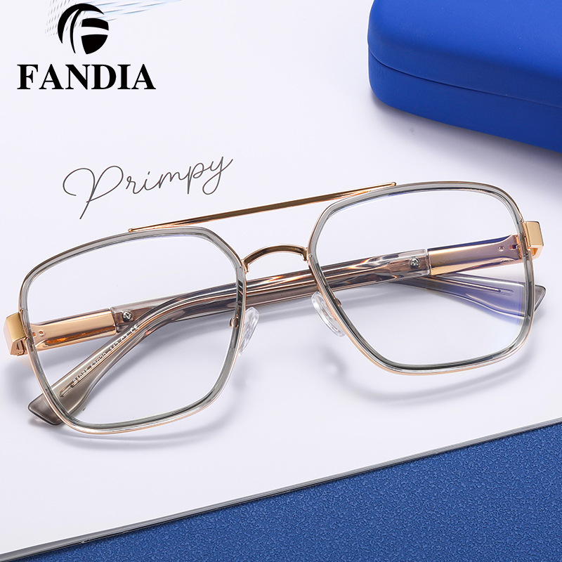 81085 Nuevas Monturas de Gafas Cuadradas para Hombre, Gafas Anti Luz Azul sin Graduación, Montura Grande de Doble Puente, Ópticas