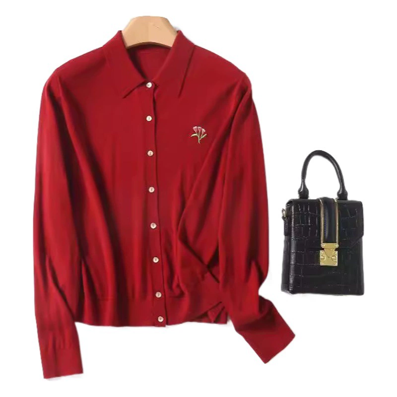 Женский кардиган из тонкой шерсти Пуйюань, вязаный, с воротником-рубашкой, машинная стирка, 16G, осенне-зимний трикотаж, модель BN779