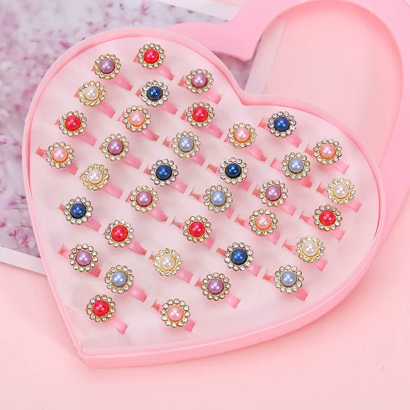 Children's Ring Set, multi-piece cartoon princess jewelry with gems, assorted boxes