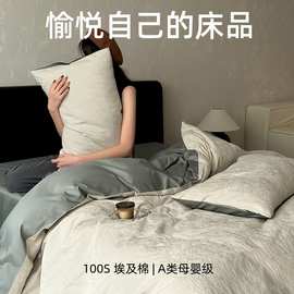 100支高级感！长绒棉高支提花纯棉四件套简约全棉床上用品三件套