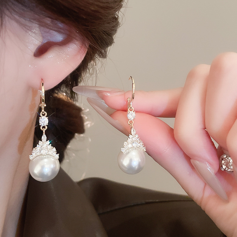 真金电镀圆形珍珠款耳钉项链套装小众耳环时尚气质耳饰轻奢高级感详情6