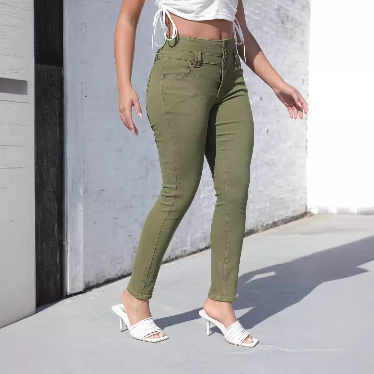Jeans mujer 2025 otoño nuevo estilo de cintura alta lavado delgado delgado delgado todo fósforo pantalones ajustados de cadera pantalones de pies pequeños