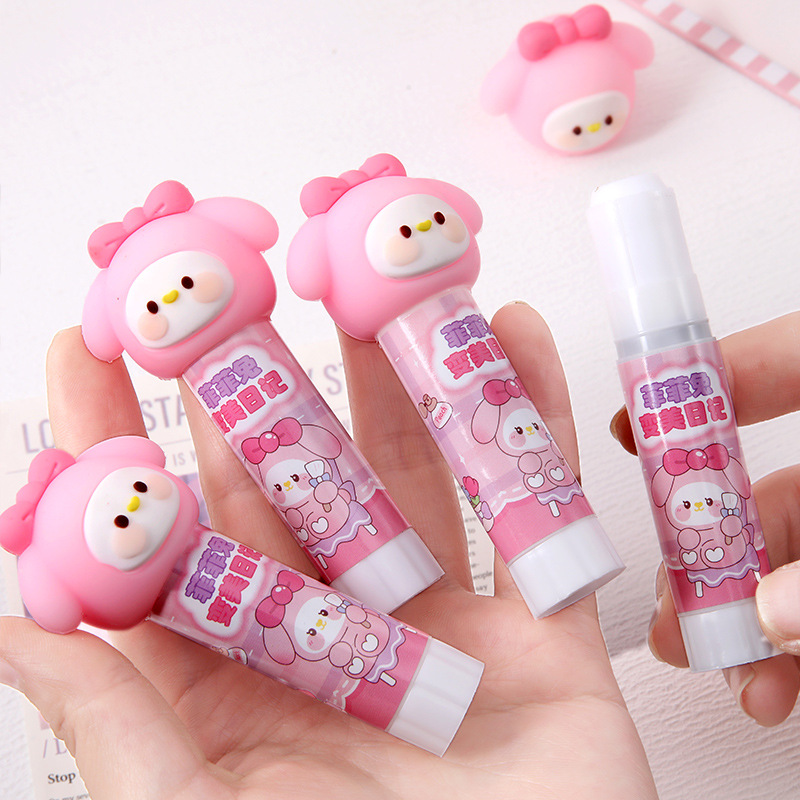 Linda cabeza de silicona Feifei conejo pegamento sólido estudiante portátil sólido pegamento DIY hecho a mano de alta viscosidad pegamento palo