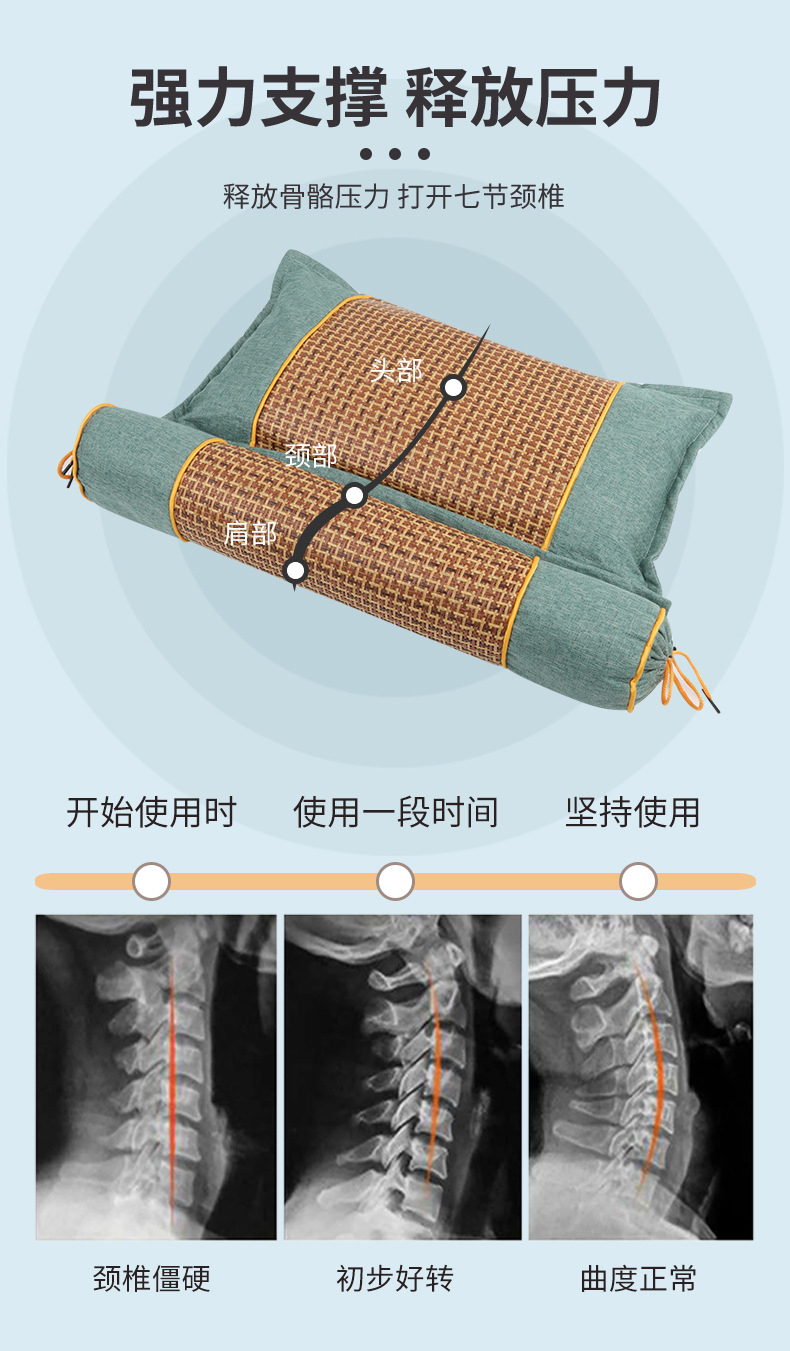 Mugwort Cooling Pillow Ai Cao Lian Ti Zhen Summer Sleep Pillow with Rattan Mat Cover for Neck Support specifications