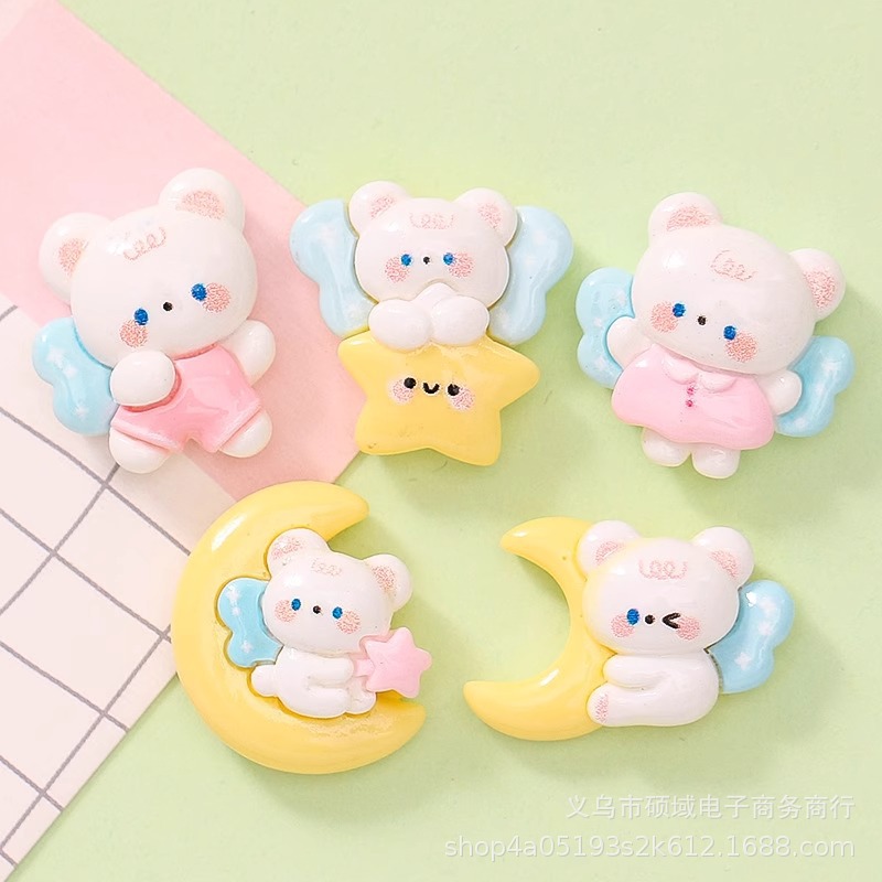 Cute Moon Star Bear Diy Cream Glue Mobile Phone Case Shoe Buckle Water Cup Sticker Hairpin Resin Jewelry Accessories