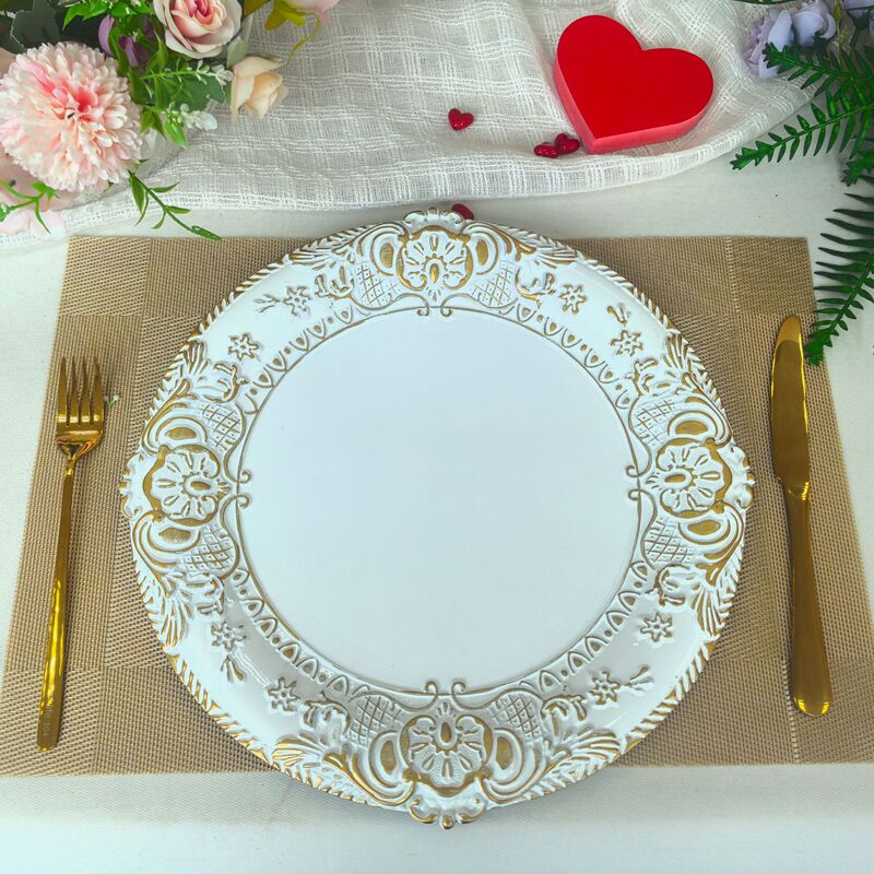 Foreign Trade Charger Plates Elegant White Handmade Gold-Rimmed Decorative Plates Hotel Wedding Party Placemats Foreign Trade Charger Plates Elegant White Handmade Gold-Rimmed Decorative Plates Hotel Wedding Party Placemats