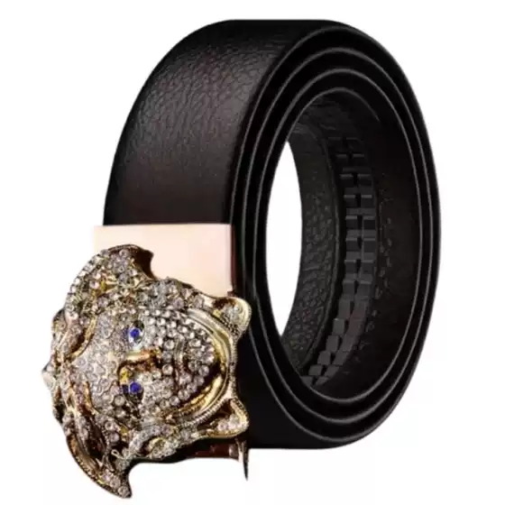Belt Men's Genuine Leather High-end Rhinestone Decorative Automatic Buckle Belt Inner Buckle Tail-proof Trendy Men's TikTok Same-style Belt