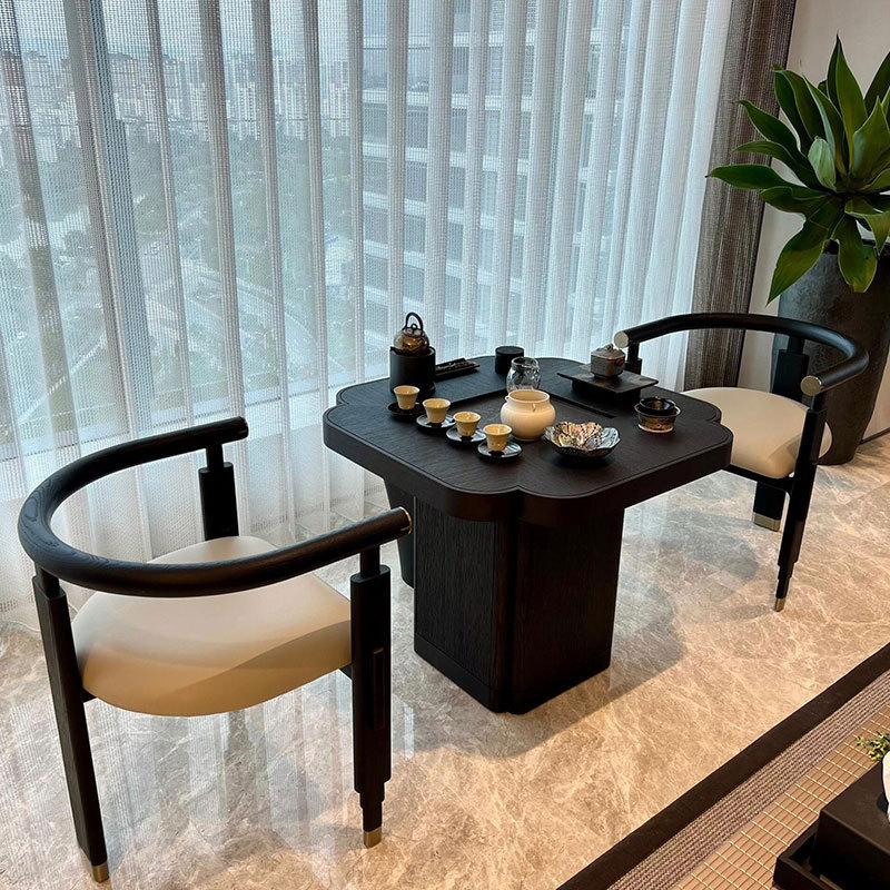 新中式实木茶桌椅组合高级感禅意家用小型阳台黑胡桃木泡茶台客厅|undefined