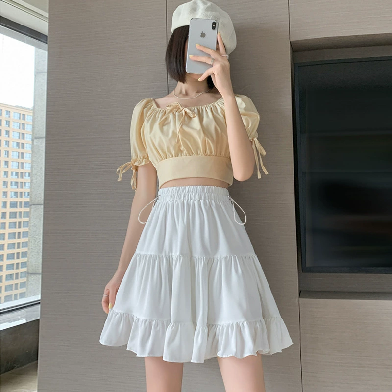 Summer fitted pleated skirt for pregnant, high waist, A-line