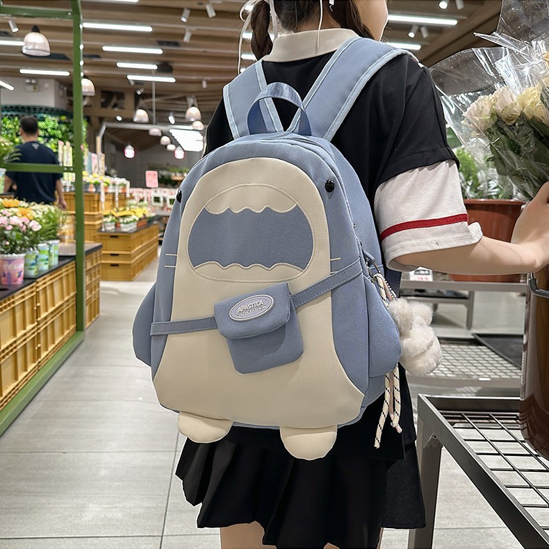 2025 New Cartoon Girl Backpack Men's and Women's Fashion Large Capacity Multifunctional Lightweight Casual Shark Backpack