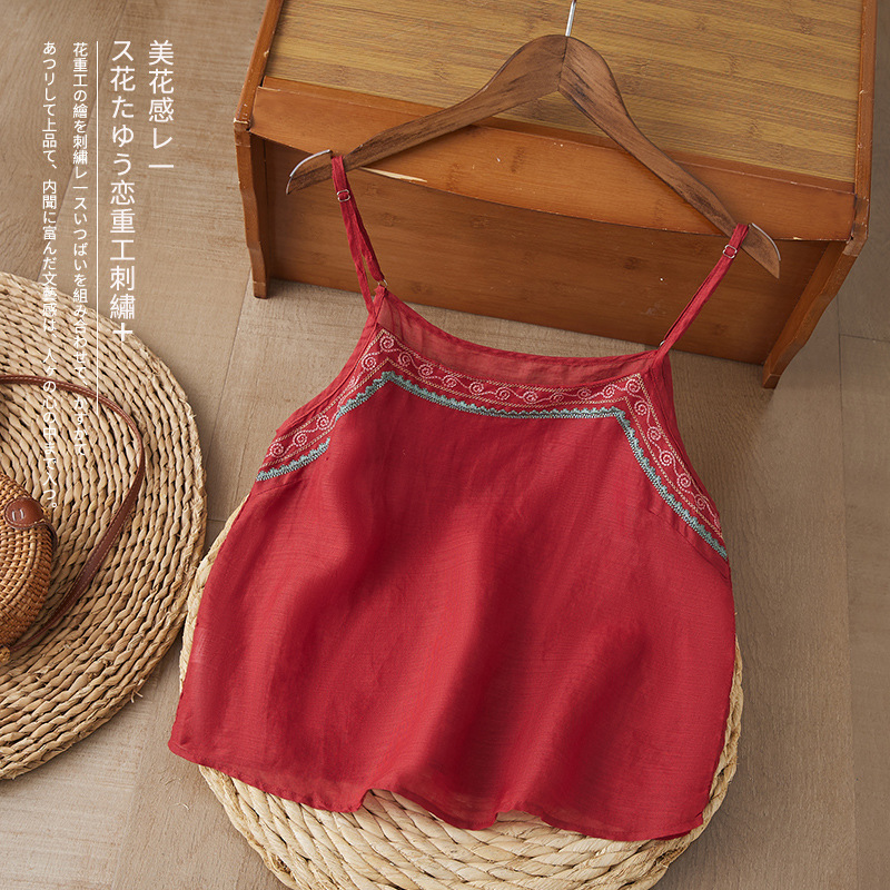 Summer New Cotton and Linen Spliced Organza New Women's Thin Loose Solid Color Camisole Sleeveless Base Layer