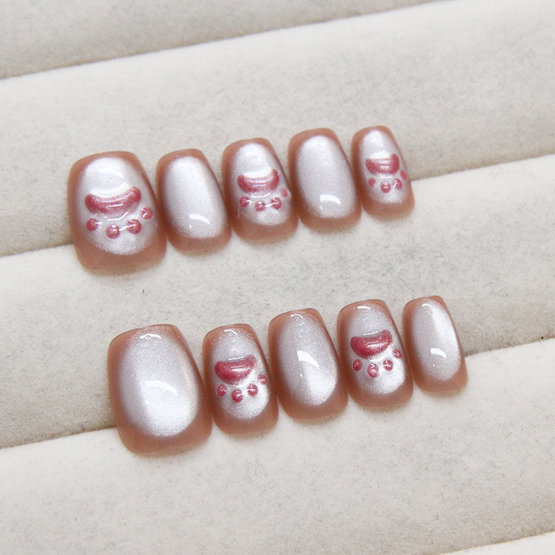 Uñas postizas removibles hechas a mano con forma de ojo de gato, manicura, uñas cortas de Ballet, tamaño dividido, uñas usables, 10 piezas, venta al por mayor