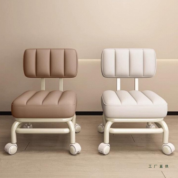 Swivel Small Stool for Living Room, Home Use, Adult Low Stool, Silent Caster, Mobile Backrest Chair, Children's Wheeled Bench