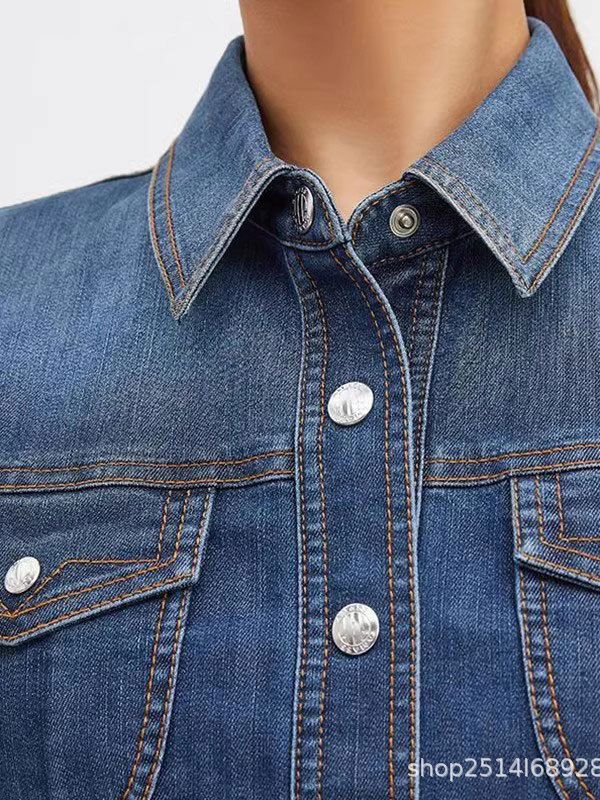Váy denim dài nữ phong cách cổ điển, thắt eo tôn dáng — Màu xanh lam