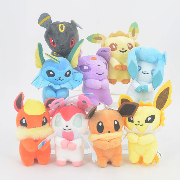Eevee Plush Toy with Keychain Featuring All Eight Eeveelutions (Moon, Fire, Sun, Water, Grass, Fairy, Dragon, and Normal) Eevee Plush Toy with Keychain Featuring All Eight Eeveelutions (Moon, Fire, Sun, Water, Grass, Fairy, Dragon, and Normal)