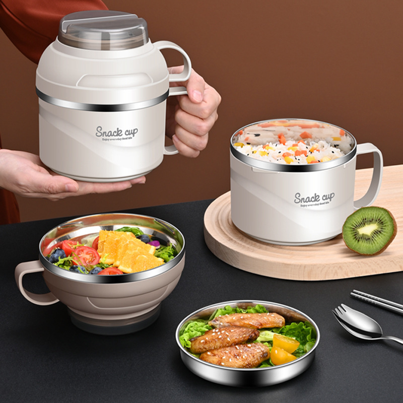 Dormitory with Lid instant noodle bowl double-layer large capacity lunch box portable meal fast food Cup 304 stainless steel lunch box