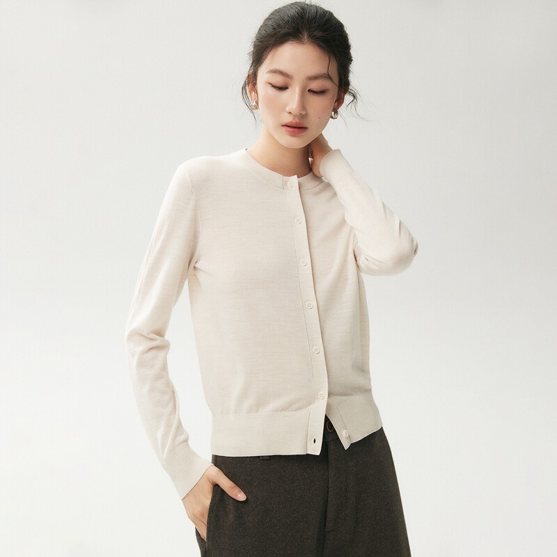 Merino wool fine-spun cardigan, autumn/winter, round neck, women's knitted sweater, thin Merino wool fine-spun cardigan, autumn/winter, round neck, women's knitted sweater, thin