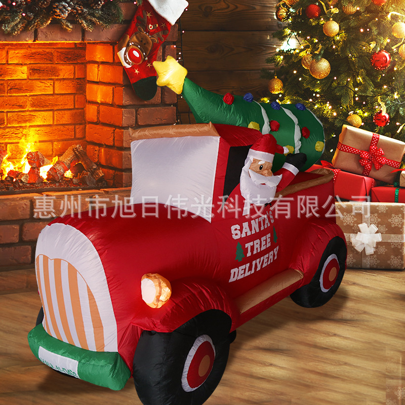 新款7ft圣诞老人开汽车载圣诞树充气气模 圣诞节气氛场景布置摆件