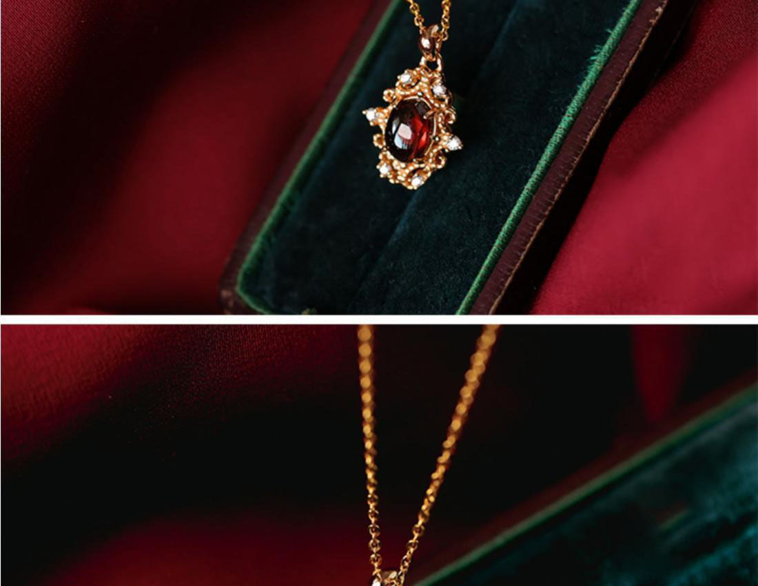 Garnet Pendant Necklace Palace Style Medieval Retro Jewellery_voghion.com