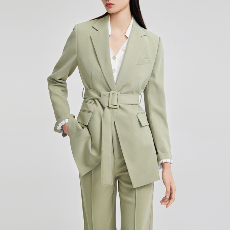 Autumn Green Commuter Professional Suit Business Tie Waist Small Suit Women's Two-piece Suit