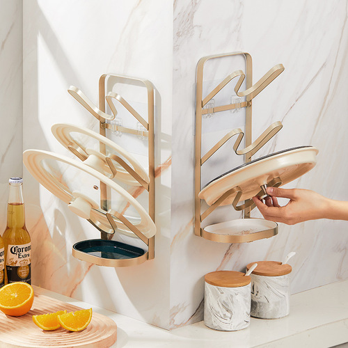 Self-designed light luxury multi-functional spatula and lid rack kitchen wall-mounted punch-free storage rack