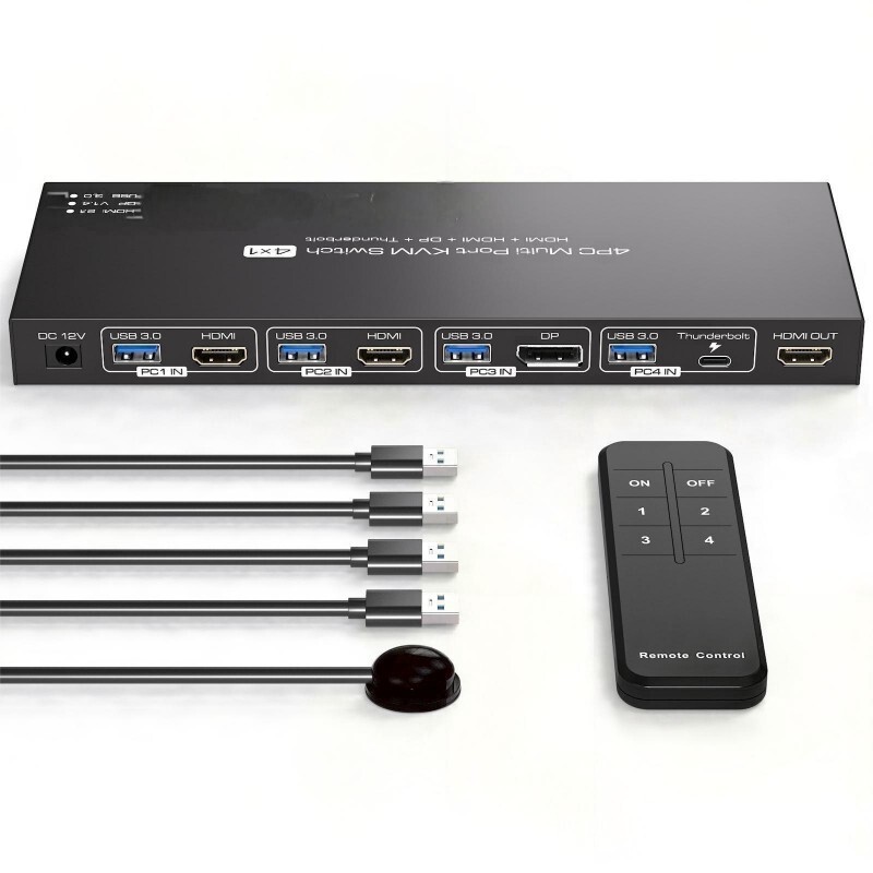 2-Way Hdmi+1-Way Dp+1-Way Type-C Input, 1-Way HDMI Output 8K@60Usb3.0 Kvm Switch