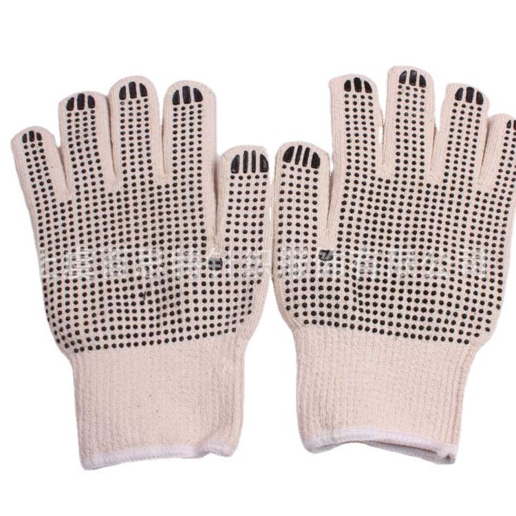 针织工作手套本白毛圈劳保防护手套 双面pvc点胶劳动手套多功能