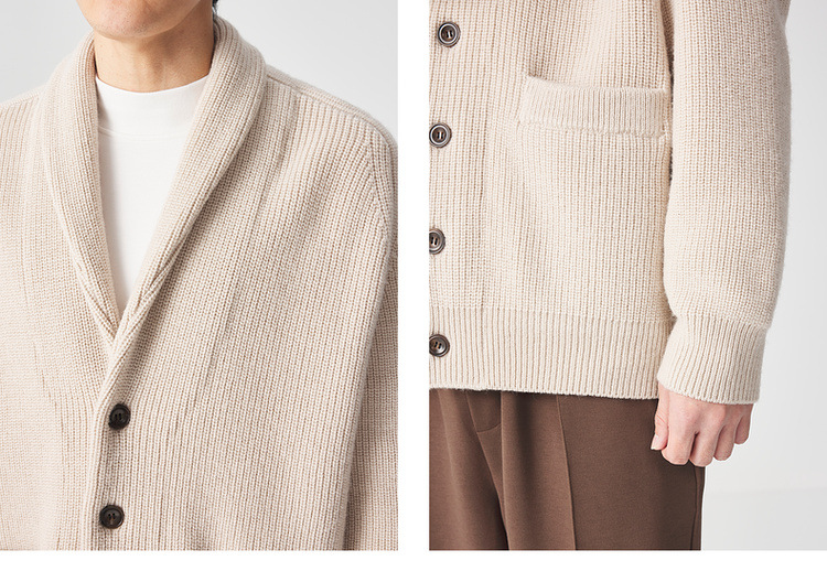 Áo khoác dệt kim len Merino nam tay raglan cổ lọ — Màu be chi tiết 7