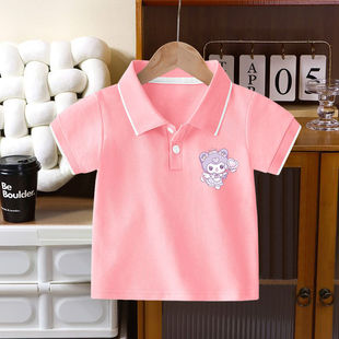 New Girls Polo Shirt Short-Sleeved Primary School Uniform School Uniform Kidsren's T-Shirt Lapel Summer Half-Sleeved Girl Clothes