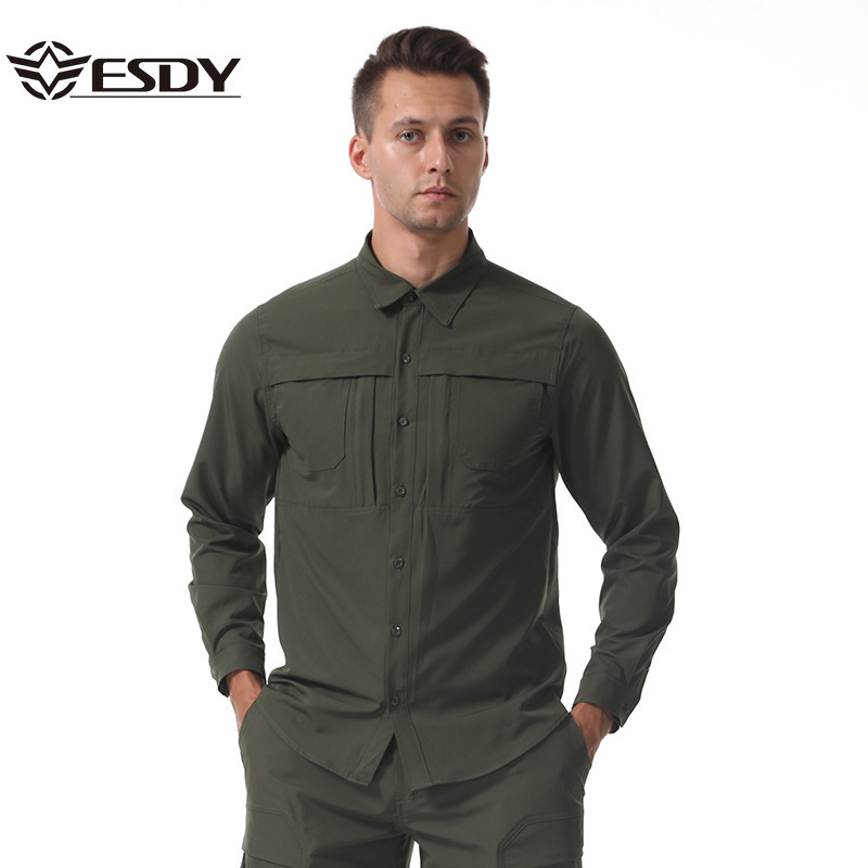 Esdy Tactical Shirt Tops Men's Elastic Quick-Drying Long-Sleeved Shirts Outdoor Mountaineering Sports Work Shirts Wholesale Esdy Tactical Shirt Tops Men's Elastic Quick-Drying Long-Sleeved Shirts Outdoor Mountaineering Sports Work Shirts Wholesale