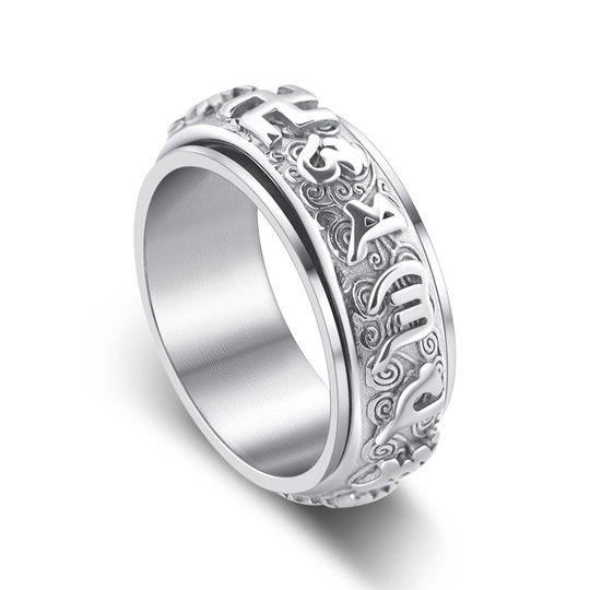 Six-character mantras rotating titanium steel men's ring personality niche stainless steel jewelry wholesale do not fade rotating retro