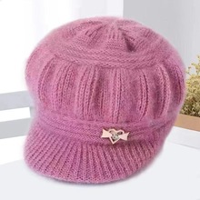 冬季加厚保暖中老年针织帽 新款加绒老太太毛线帽女士鸭舌护耳帽