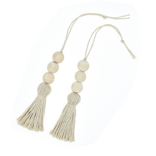 Ins Amazon North European style macrame cotton cord fringe wood bead decorative closet curtain door handle decoration set of 2
