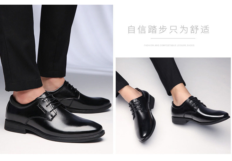 Giày da nam công sở mũi nhọn thủ công da bò, cổ thấp, buộc dây, size lớn — 36522 màu đen chi tiết 10