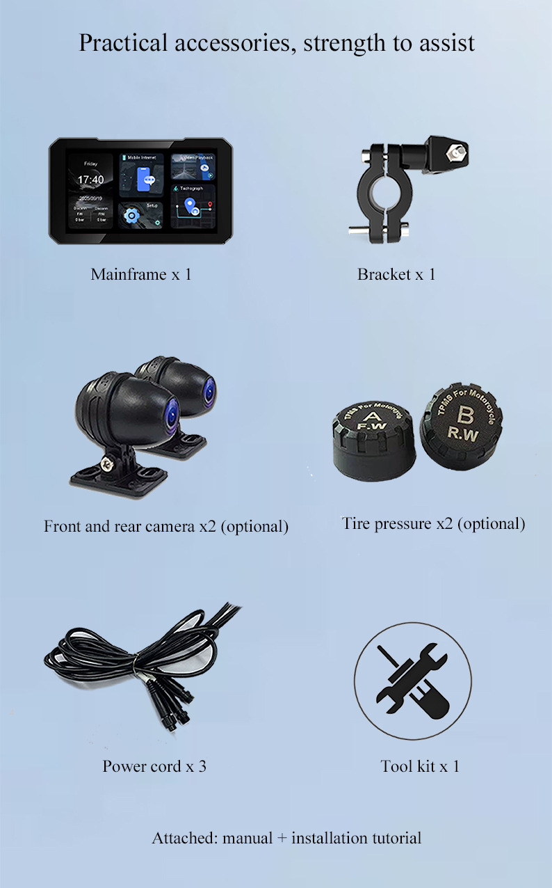 Motorcycle Smart Navigation System CarPlay/Android Auto Wireless Screen Mirroring Dash Cam Waterproof
