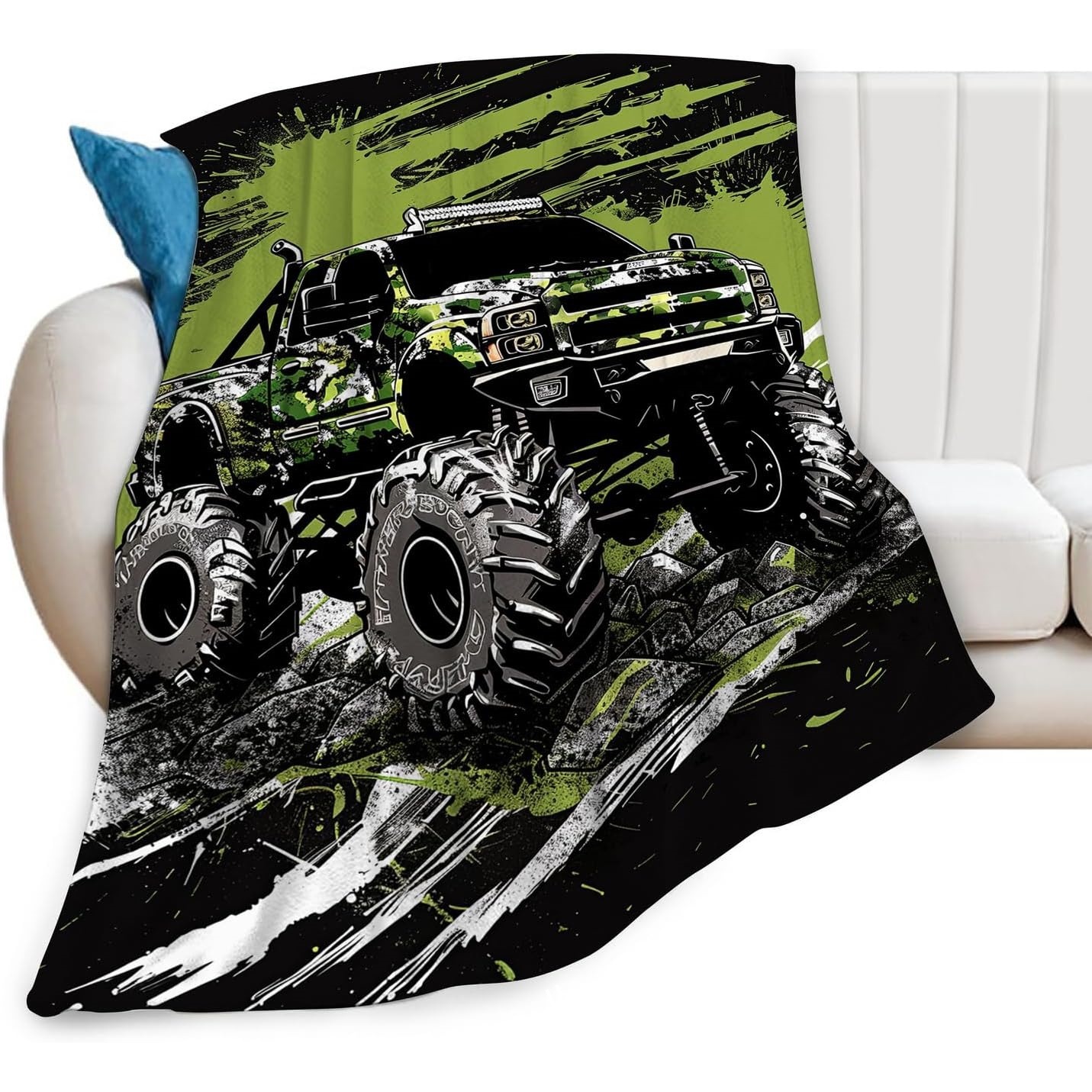 迷彩卡车毛毯毛绒酷炫汽车盖毯适合女孩男孩女士男士儿童法兰绒羊