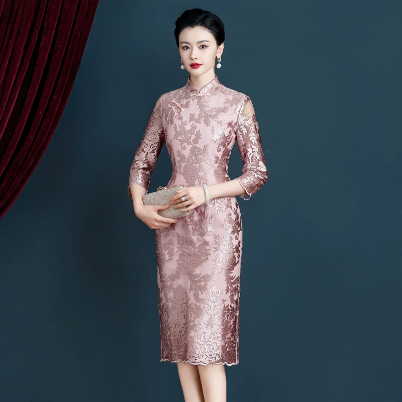 2025 весеннее новое платье винно-красный национальный стиль cheongsam свадебный банкет