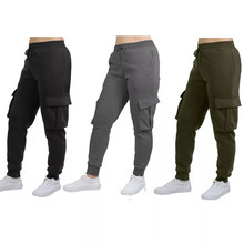 男士运动长裤修身休闲加绒卫裤拉链束脚纯色小脚裤跑步长裤