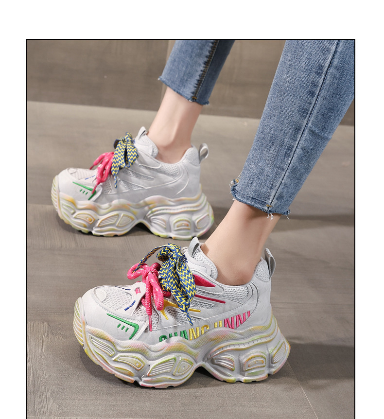 Giày sneaker nữ đế dày tăng chiều cao phong cách dad shoes — xanh lá cây chi tiết 12
