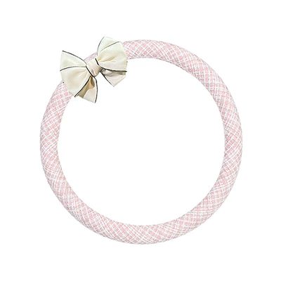 Tweed Style Steering Wheel Cover Cotton and Linen Car Anti-Slip Steering Wheel Cover Accessible Luxury Bow-Knot Car Steering Wheel Cover (Steering wheel cover) - small-xiang-style-pink-steering-wheel-cover-with-beige-bow-38cm
