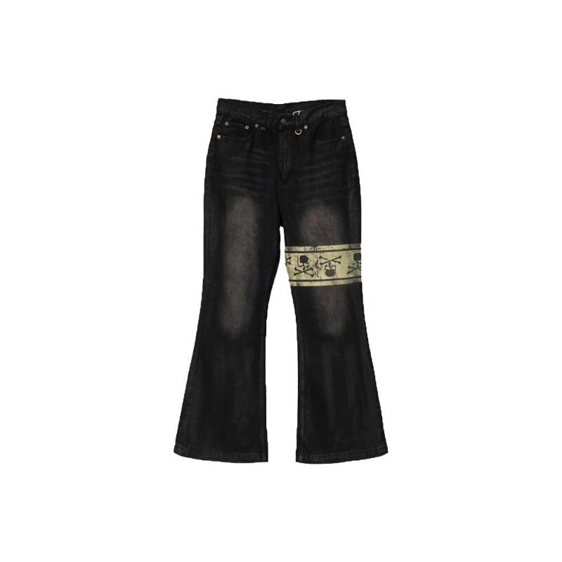 2026 Black Bull Skull* Slightly Flared Washed Black Straight-Leg Loose Cleanfit Jeans 2026 Black Bull Skull* Slightly Flared Washed Black Straight-Leg Loose Cleanfit Jeans
