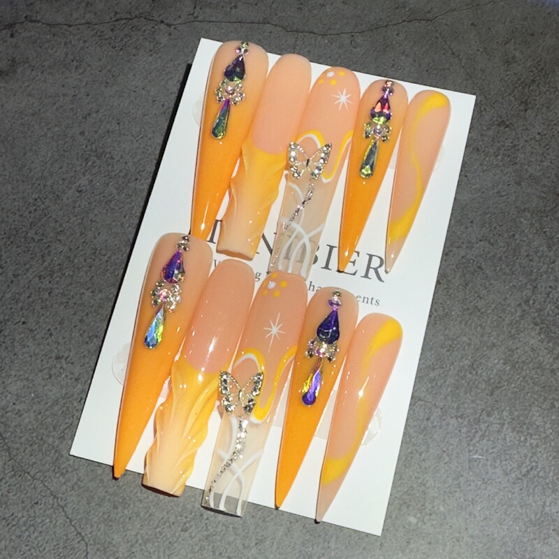 10Pcs5Cm Long Pointed Water Pipe Autum New Export European and American Pure Handmade Push-Type Fake Nails Original