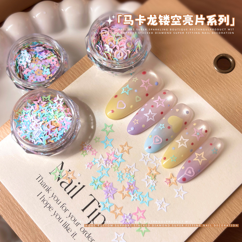 New Nail Art Sequin Decorations Macaron Hollow Five-Pointed Star Mixed Pack Ultra-Thin Heart Five-Petal Flower Nail Stickers New Nail Art Sequin Decorations Macaron Hollow Five-Pointed Star Mixed Pack Ultra-Thin Heart Five-Petal Flower Nail Stickers