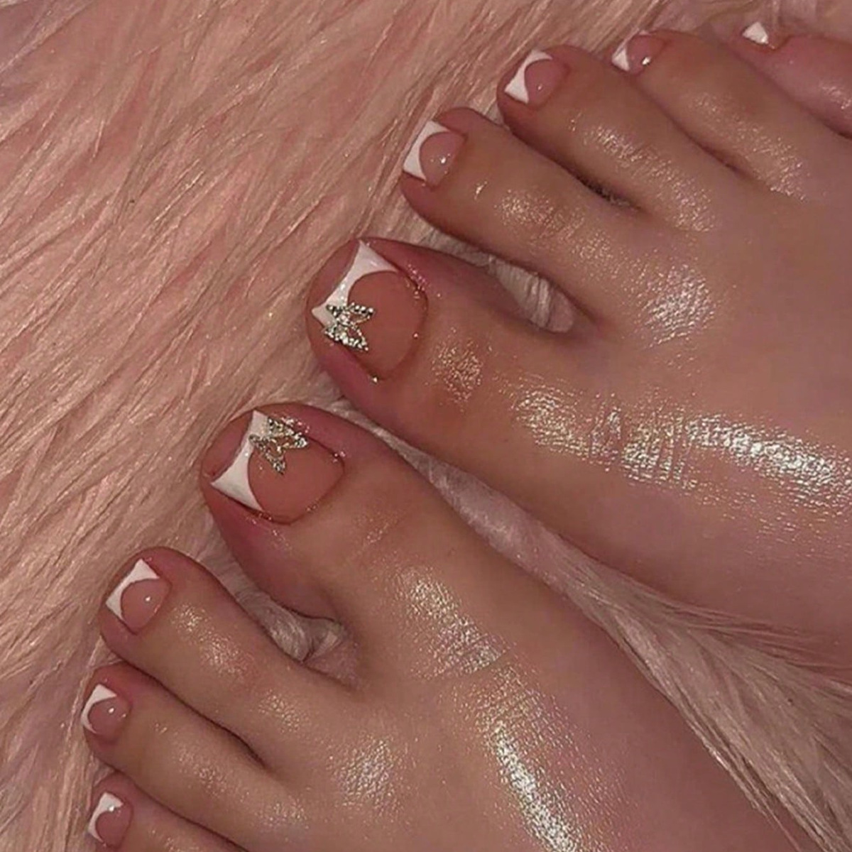 Parches de uñas francesas de pie de pie al por mayor accesorios de mariposa de plata metálica de uñas de pie pie pie pie de manicura manicura falsa