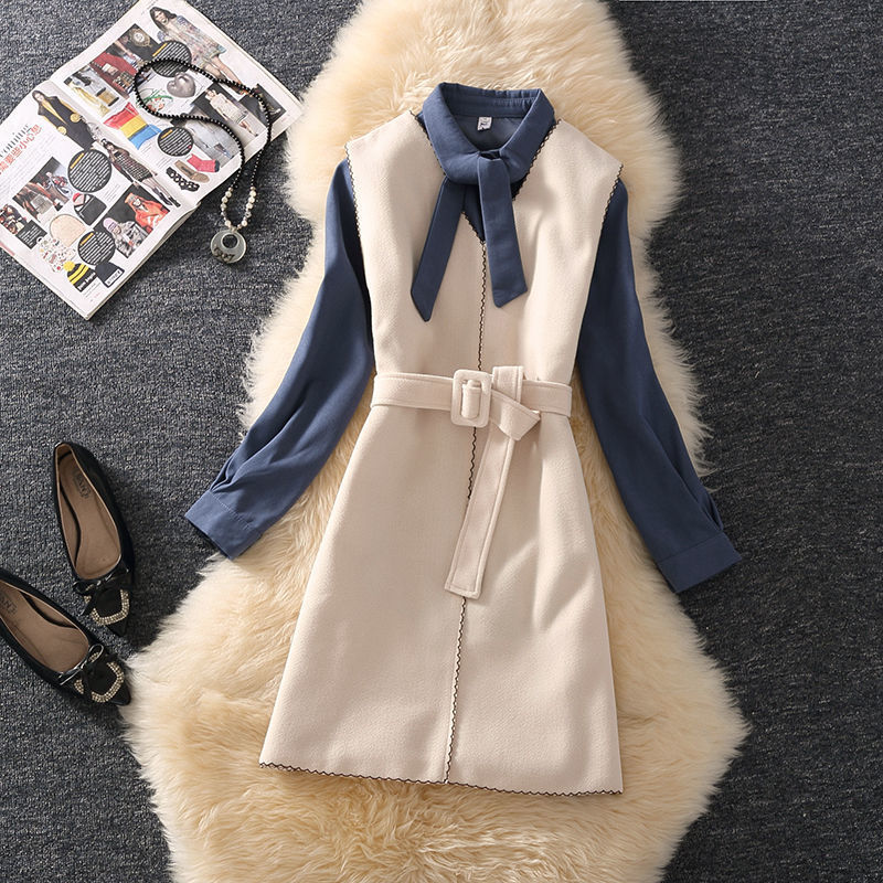 春装2024年新款女超仙网红套装裙雪纺衬衫配中长款呢子马甲两件套