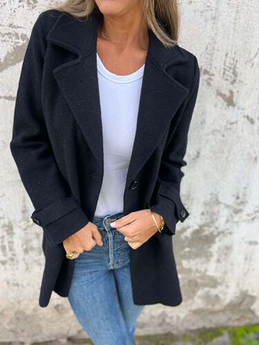 2025 European and American Autumn/Winter Women's Wool Blend Coat Leisure Loose Collar Fake Pocket Cardigan
