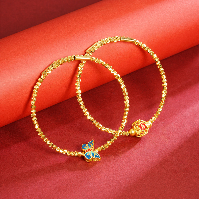 La antigua pulsera de mariposa de aceite de gota azul quemada con cuentas láser de oro francés antiguo de Vietnam no se desvanece durante mucho tiempo, fábrica de lujo ligero retro al por mayor