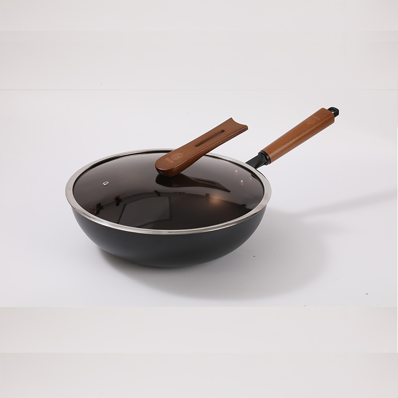 32cm 평평한 바닥 + 갈색 넓은 측면 수직 뚜껑 - 손잡이에 로고를 핫 스탬프할 수 있음